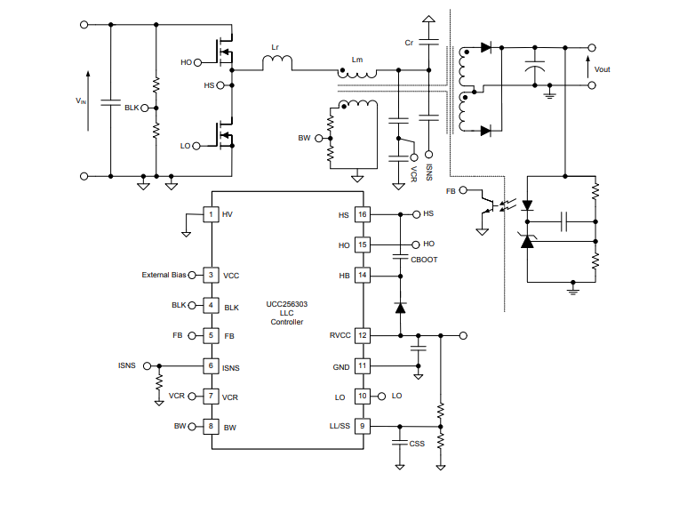 Schematic - Texas Instruments UCC256303 LLC Resonant Controller